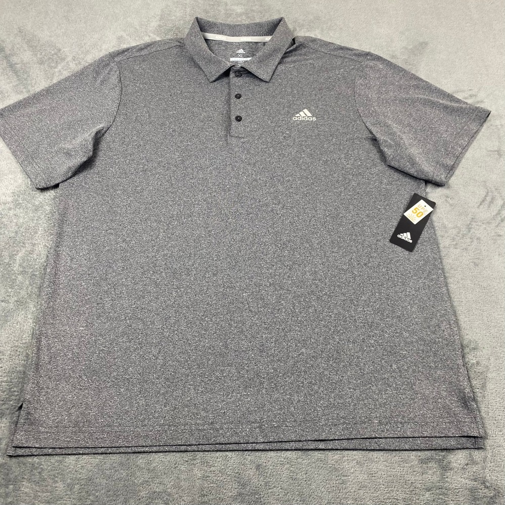 Adidas Mens XL Golf Polo Shirt Grey Heather Golf UPF 50 Short Sleeve New